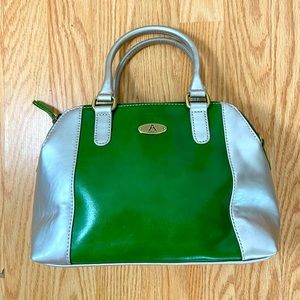 Silver-green Genuine leather satchel bag, medium size